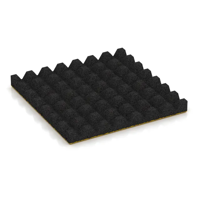 Aufsicht auf die Unterseite, also die Bodenseite von WARCO-Formteil 0686 - Dopadová gumená podložka na ihrisko im Format 500 x 500 x 50 mm.