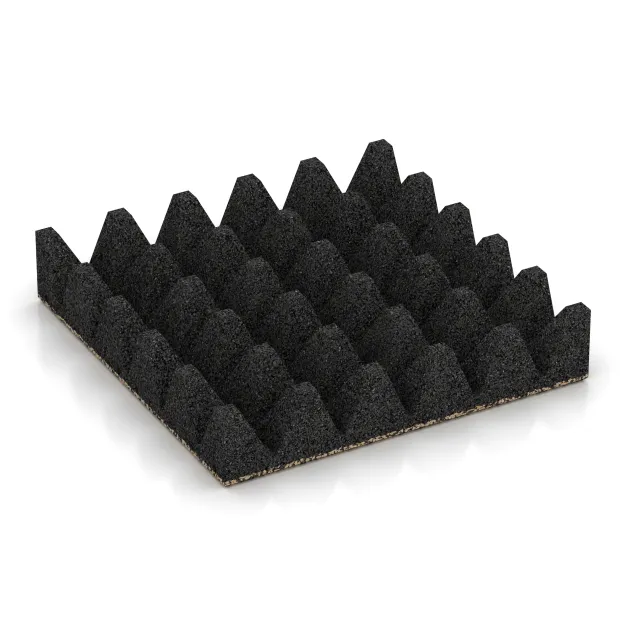 Aufsicht auf die Unterseite, also die Bodenseite von WARCO-Formteil 3699 - Dopadová gumená podložka na ihrisko im Format 500 x 500 x 100 mm.