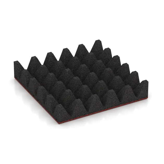 Aufsicht auf die Unterseite, also die Bodenseite von WARCO-Formteil 0734 - Dopadová gumená podložka na ihrisko im Format 500 x 500 x 100 mm.