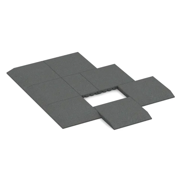 Aufsicht auf die Unterseite, also die Bodenseite von WARCO-Formteil 0472 - Corner tile (two chamfered sides) im Format 500 x 500 x 40 mm.