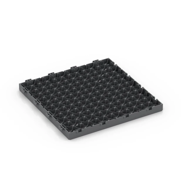 Aufsicht auf die Unterseite, also die Bodenseite von WARCO-Formteil 6348 - Kazetový vzor – Terasové dlaždice im Format 30 x 30 x 2 cm.