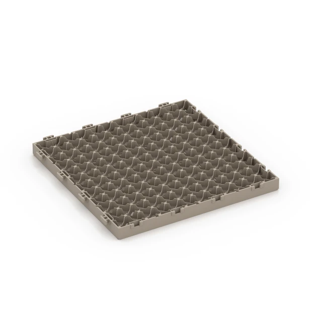 Aufsicht auf die Unterseite, also die Bodenseite von WARCO-Formteil 6350 - Kazetový vzor – Terasové dlaždice im Format 30 x 30 x 2 cm.