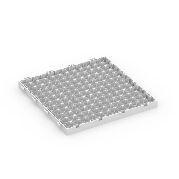 Aufsicht auf die Unterseite, also die Bodenseite von WARCO-Formteil 6352 - Kazetový vzor – Terasové dlaždice im Format 30 x 30 x 2 cm.