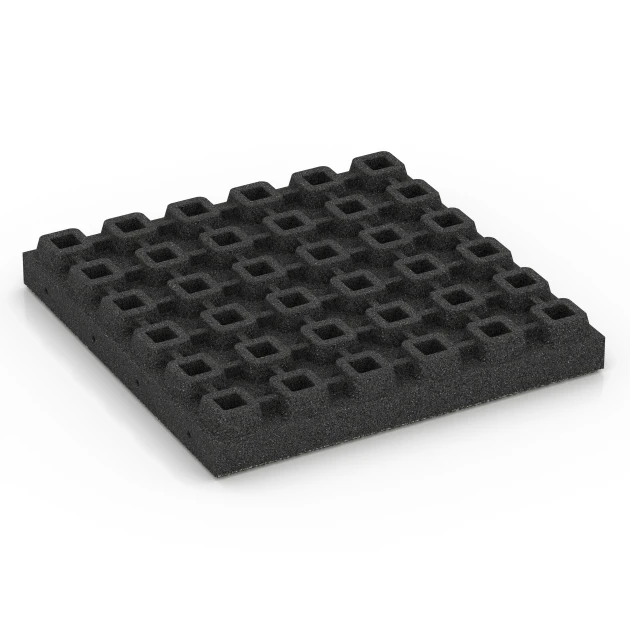 Aufsicht auf die Unterseite, also die Bodenseite von WARCO-Formteil 6441 - Dopadová dlaždica – 210 cm im Format 50 x 50 x 7 cm.