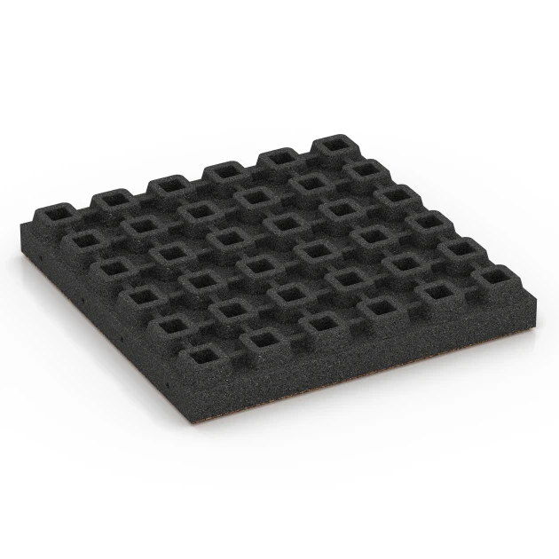 Aufsicht auf die Unterseite, also die Bodenseite von WARCO-Formteil 6443 - Dopadová dlaždica – 210 cm im Format 50 x 50 x 7 cm.