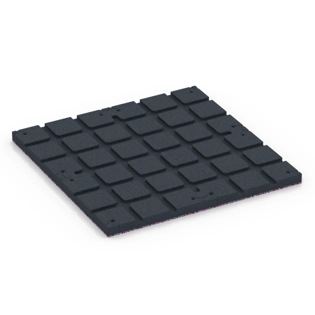 Aufsicht auf die Unterseite, also die Bodenseite von WARCO-Formteil 7137 - Športová podlaha pre vonkajšie fitness im Format 60 x 60 x 3 cm | 0,36 m².