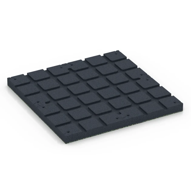 Aufsicht auf die Unterseite, also die Bodenseite von WARCO-Formteil 7143 - Športová podlaha pre vonkajšie fitness im Format 60 x 60 x 4 cm | 0,36 m².