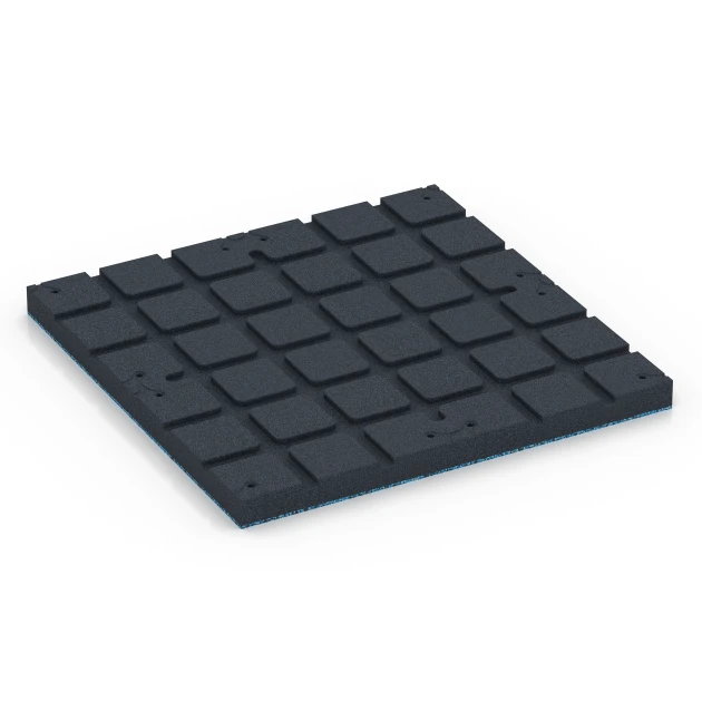 Aufsicht auf die Unterseite, also die Bodenseite von WARCO-Formteil 7148 - Športová podlaha pre vonkajšie fitness im Format 60 x 60 x 4 cm | 0,36 m².