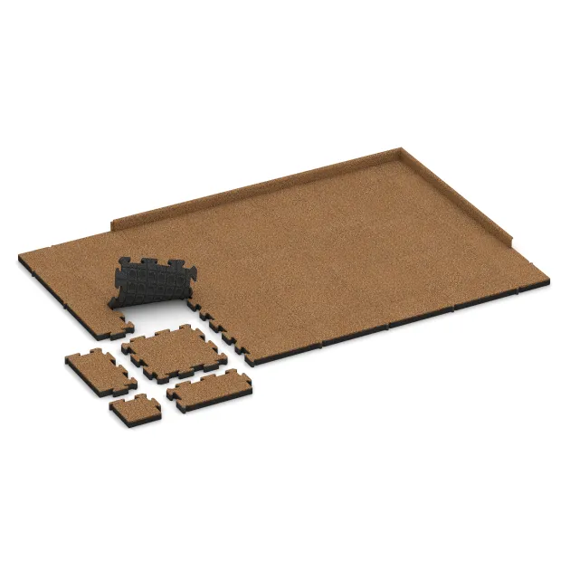 Typische Verlegung oder Einbausituation für den Artikel 4149 von WARCO - Športová gumová podlaha, Farbton Terra Cotta in der Abmessung 500 x 500 x 50 mm.