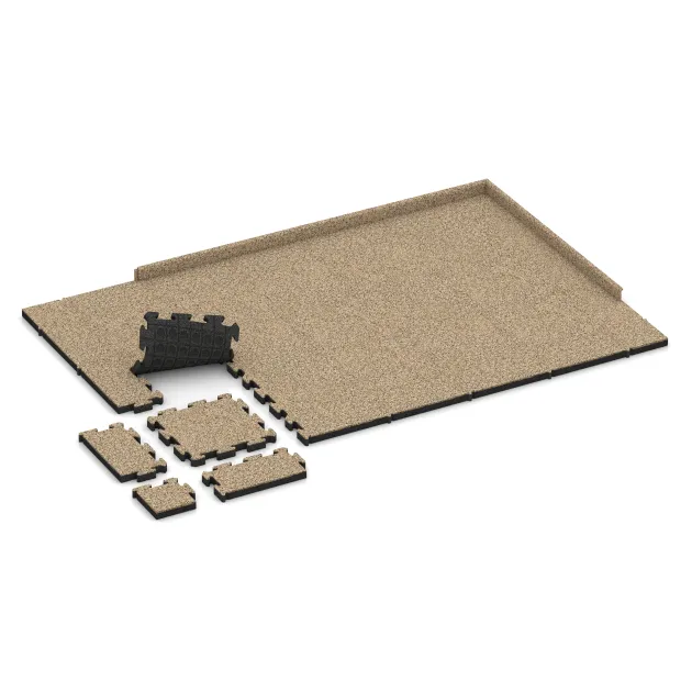 Typische Verlegung oder Einbausituation für den Artikel 4153 von WARCO - Športová gumová podlaha, Farbton Travertín in der Abmessung 500 x 500 x 50 mm.