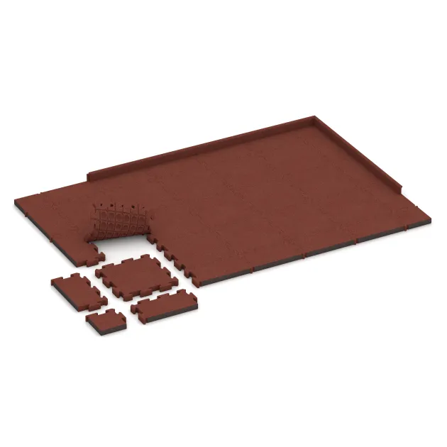 Typische Verlegung oder Einbausituation für den Artikel 3169 von WARCO - Fitness Ochranná Podložka HD, Farbton Cihlovo červená in der Abmessung 500 x 500 x 50 mm.