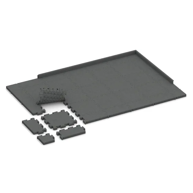 Typische Verlegung oder Einbausituation für den Artikel 3165 von WARCO - Fitness Ochranná Podložka, Farbton Šedý bridlica in der Abmessung 500 x 500 x 50 mm.