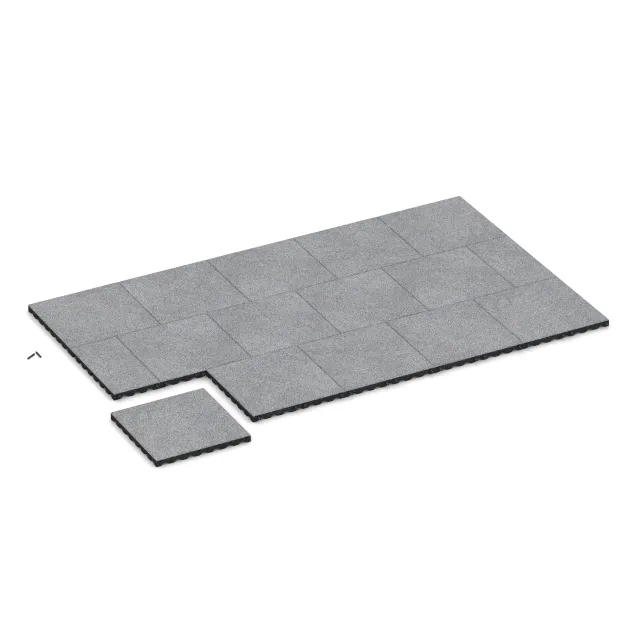 Typische Verlegung oder Einbausituation für den Artikel 5348 von WARCO - Dopadová gumená podložka na ihrisko, Farbton Šedý melange in der Abmessung 500 x 500 x 40 mm.