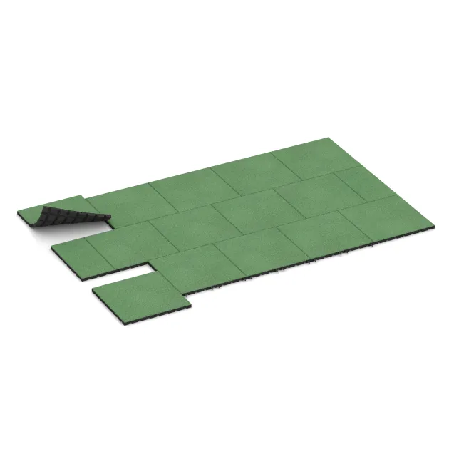 Typische Verlegung oder Einbausituation für den Artikel 0547 von WARCO - Dopadová gumená podložka na ihrisko, Farbton Bledozelená in der Abmessung 500 x 500 x 30 mm.