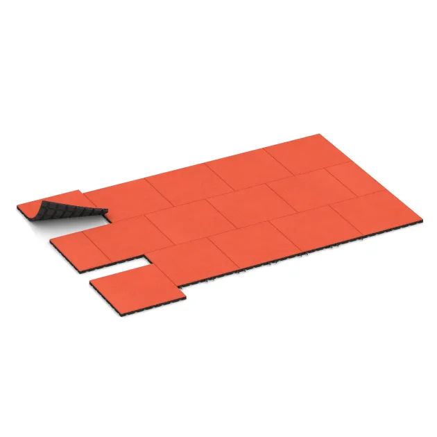 Typische Verlegung oder Einbausituation für den Artikel 0560 von WARCO - Terasová dlaždica 3 cm, Farbton Svetlooranžová červená in der Abmessung 500 x 500 x 30 mm.