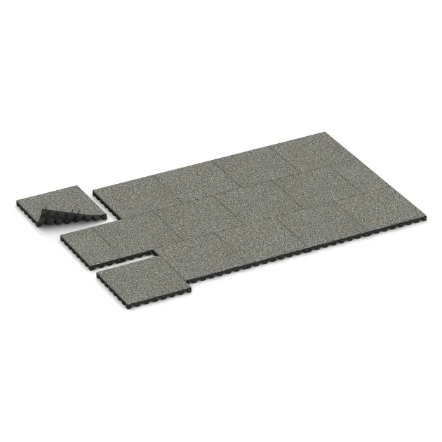 Typische Verlegung oder Einbausituation für den Artikel 5543 von WARCO - Bezpečnostná gumová dlaždica na detské ihrisko 4,5 cm - EN 1177 ≤ 135 cm, Farbton Šedý granit in der Abmessung 500 x 500 x 45 mm.