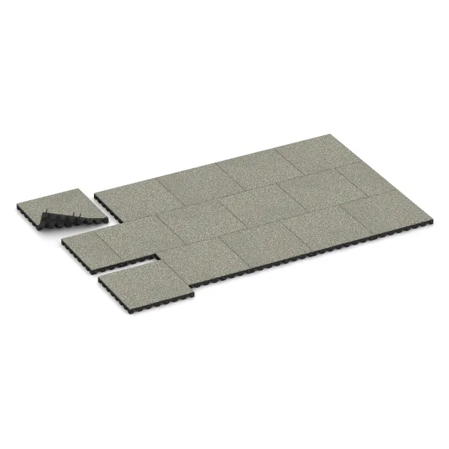 Typische Verlegung oder Einbausituation für den Artikel 5544 von WARCO - Bezpečnostná gumová dlaždica na detské ihrisko 4,5 cm - EN 1177 ≤ 135 cm, Farbton Svetlý granit in der Abmessung 500 x 500 x 45 mm.