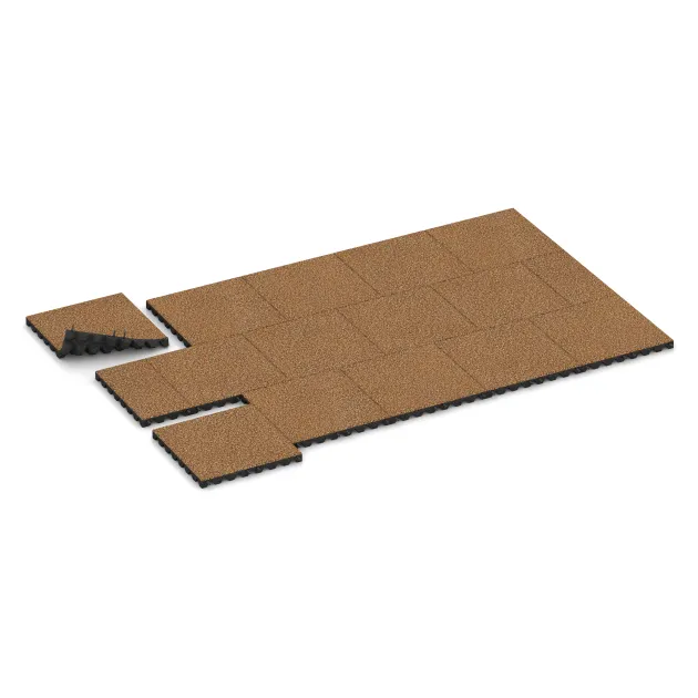 Typische Verlegung oder Einbausituation für den Artikel 0644 von WARCO - Dopadová gumená podložka na ihrisko, Farbton Terra Cotta in der Abmessung 500 x 500 x 45 mm.