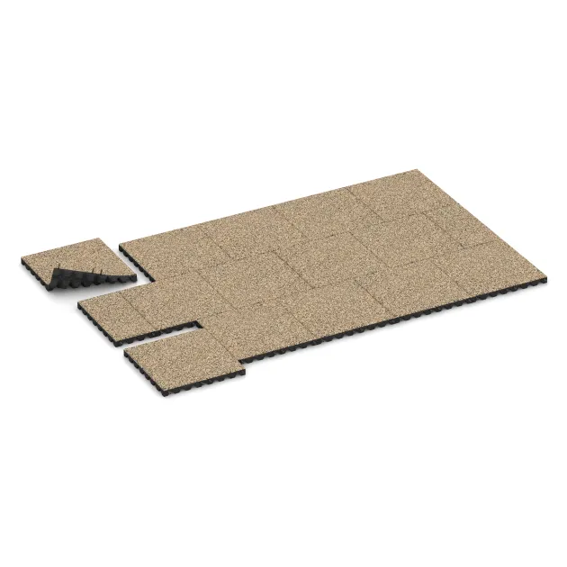 Typische Verlegung oder Einbausituation für den Artikel 0648 von WARCO - Dopadová gumená podložka na ihrisko, Farbton Travertín in der Abmessung 500 x 500 x 45 mm.