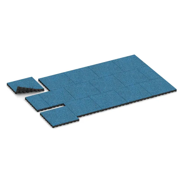 Typische Verlegung oder Einbausituation für den Artikel 0650 von WARCO - Dopadová gumená podložka na ihrisko, Farbton Atlantic in der Abmessung 500 x 500 x 45 mm.