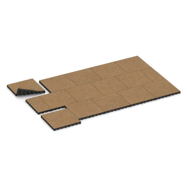 Typische Verlegung oder Einbausituation für den Artikel 5555 von WARCO - Bezpečnostná gumová dlaždica na detské ihrisko 4,5 cm - EN 1177 ≤ 135 cm, Farbton Maroko in der Abmessung 500 x 500 x 45 mm.