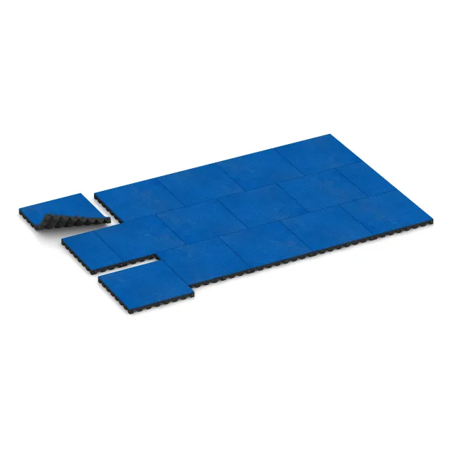 Typische Verlegung oder Einbausituation für den Artikel 5530 von WARCO - Bezpečnostná gumová dlaždica na detské ihrisko 4,5 cm - EN 1177 ≤ 135 cm, Farbton Chagall modrá in der Abmessung 500 x 500 x 45 mm.