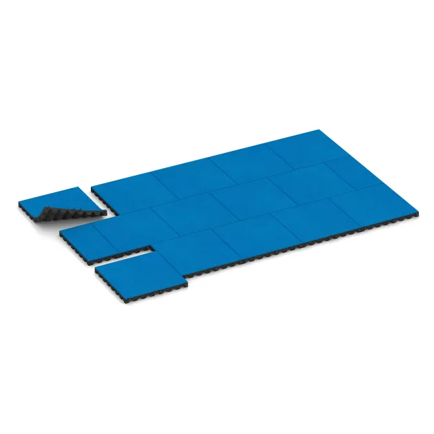 Typische Verlegung oder Einbausituation für den Artikel 5532 von WARCO - Bezpečnostná gumová dlaždica na detské ihrisko 4,5 cm - EN 1177 ≤ 135 cm, Farbton Nebe modrá in der Abmessung 500 x 500 x 45 mm.
