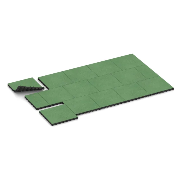 Typische Verlegung oder Einbausituation für den Artikel 5538 von WARCO - Bezpečnostná gumová dlaždica na detské ihrisko 4,5 cm - EN 1177 ≤ 135 cm, Farbton Bledozelená in der Abmessung 500 x 500 x 45 mm.