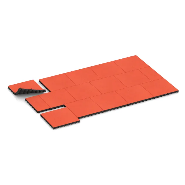 Typische Verlegung oder Einbausituation für den Artikel 0638 von WARCO - Dopadová gumená podložka na ihrisko, Farbton Svetlooranžová červená in der Abmessung 500 x 500 x 45 mm.