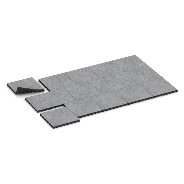 Typische Verlegung oder Einbausituation für den Artikel 4475 von WARCO - Dopadová gumená podložka na ihrisko, Farbton Šedý melange in der Abmessung 500 x 500 x 45 mm.