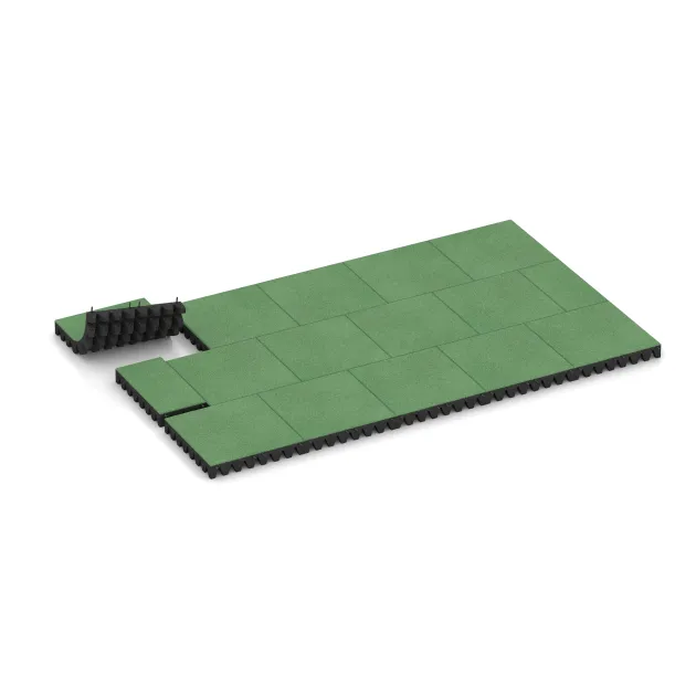 Typische Verlegung oder Einbausituation für den Artikel 0723 von WARCO - Dopadová gumená podložka na ihrisko, Farbton Bledozelená in der Abmessung 500 x 500 x 80 mm.