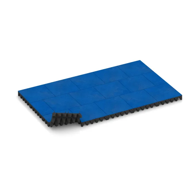 Typische Verlegung oder Einbausituation für den Artikel 0733 von WARCO - Dopadová gumená podložka na ihrisko, Farbton Chagall modrá in der Abmessung 500 x 500 x 100 mm.