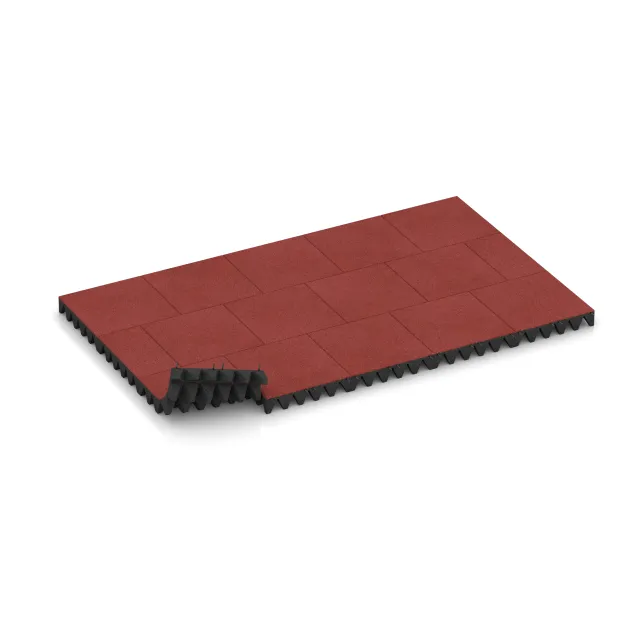 Typische Verlegung oder Einbausituation für den Artikel 0734 von WARCO - Dopadová gumená podložka na ihrisko, Farbton Korálová červená in der Abmessung 500 x 500 x 100 mm.