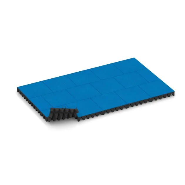 Typische Verlegung oder Einbausituation für den Artikel 0735 von WARCO - Dopadová gumená podložka na ihrisko, Farbton Nebe modrá in der Abmessung 500 x 500 x 100 mm.