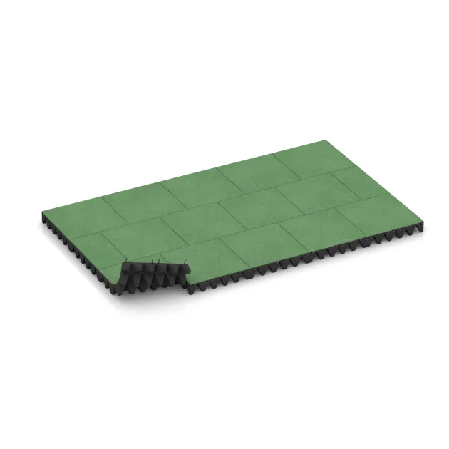 Typische Verlegung oder Einbausituation für den Artikel 0741 von WARCO - Dopadová gumená podložka na ihrisko, Farbton Bledozelená in der Abmessung 500 x 500 x 100 mm.