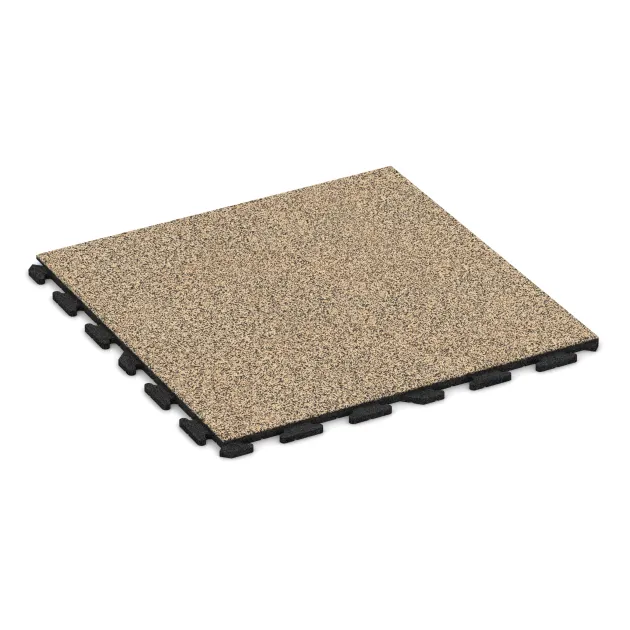 Foto der hinteren Seite vom unsymmetrischen WARCO-Formteil 1578: Playground flooring, Design Travertín, Maße 1000 x 1000 x 30 mm.