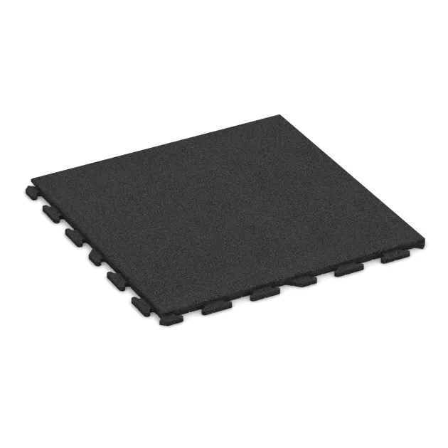 Foto der hinteren Seite vom unsymmetrischen WARCO-Formteil 1618: Playground flooring, Design Antracit, Maße 1000 x 1000 x 30 mm.